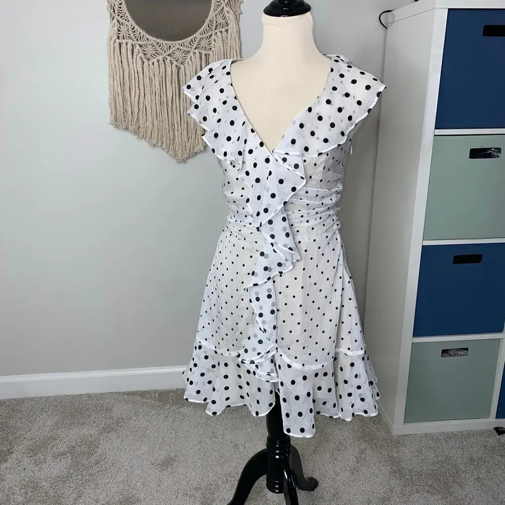 dorothy dot mini dress LPA Dorothy Mini Dress in Black And Cream Polka Dot